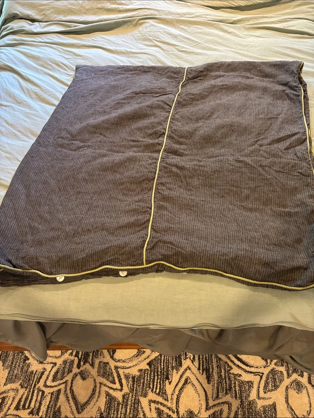 Luxury Linen Duvet Cover Queen Gray Green Stripe